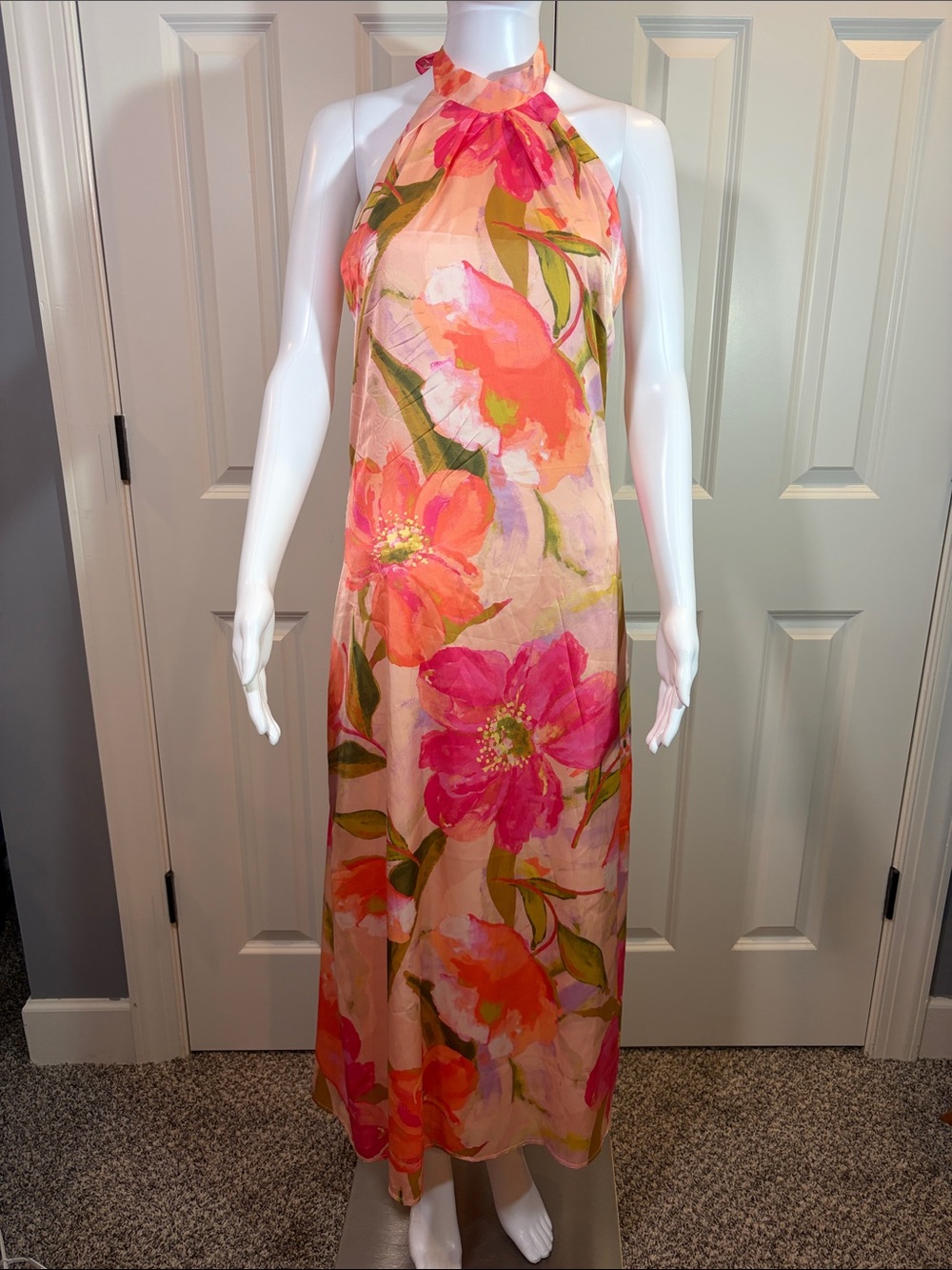 TCEC Pink and Coral Floral Halter Maxi Dress